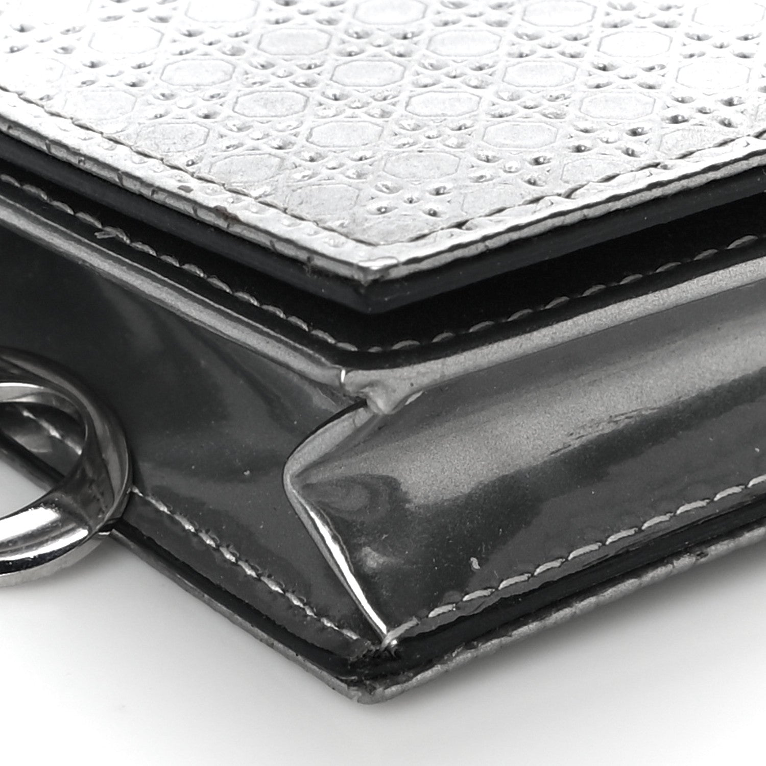 Christian Dior Metallic Patent Micro-Cannage Lady Dior Card Holder Silver 8 of 10