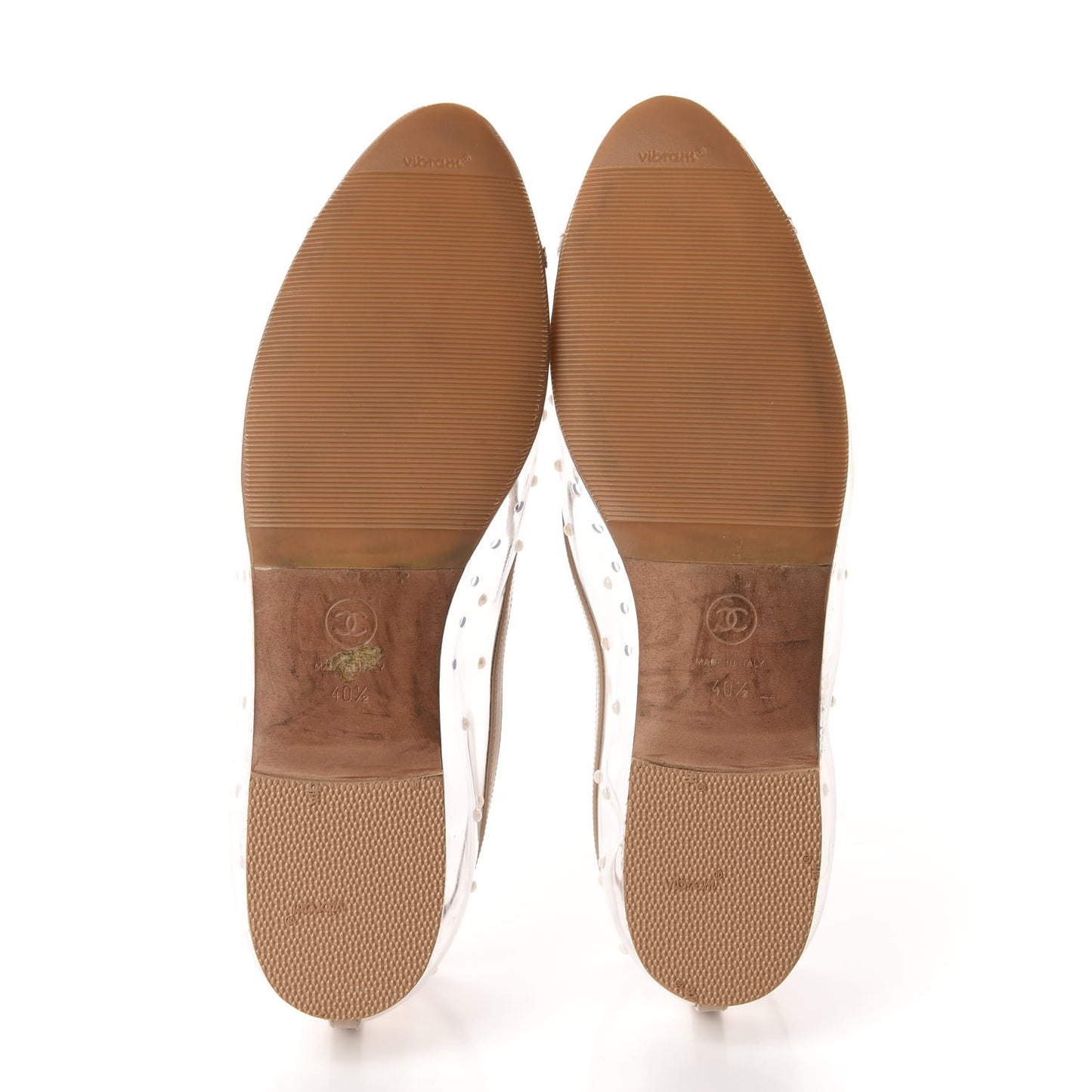 PVC Patent Calfskin Pearl Cap Toe Ballerina Flats 40.5 Transparent Nude