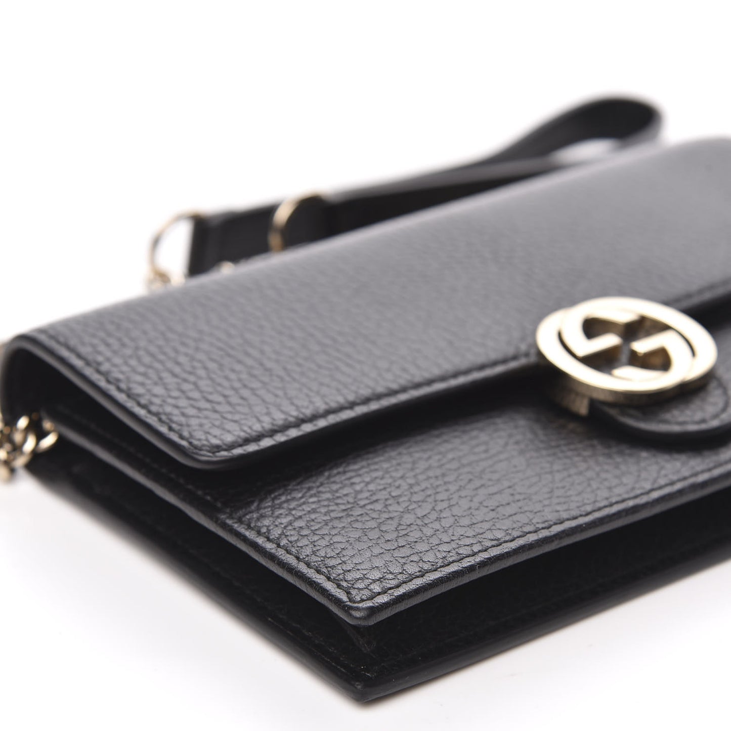 Dollar Calfskin Interlocking G Chain Wallet Black