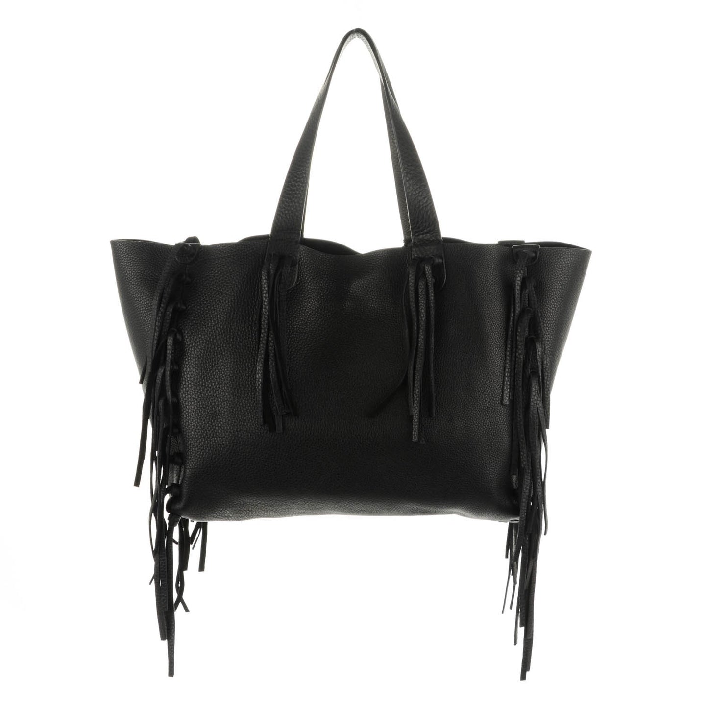 Grained Calfskin C-Rockee Fringe Tote Black