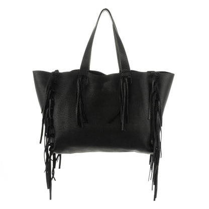 Valentino Garavani Grained Calfskin C-Rockee Fringe Tote Black 1 of 9