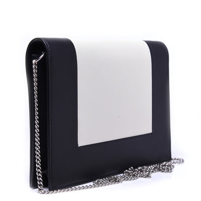 Celine Smooth Lambskin Frame Evening Chain Clutch Black White 3 of 11