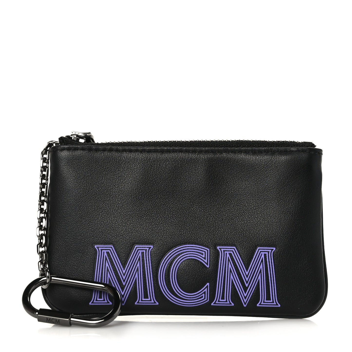 Nappa Logo Embossed Mini Zip Pouch Black