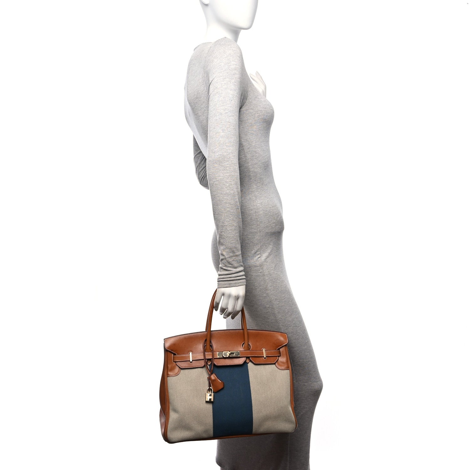 Hermes Toile Natural Barenia Flag Birkin 35 Fauve 2 of 12