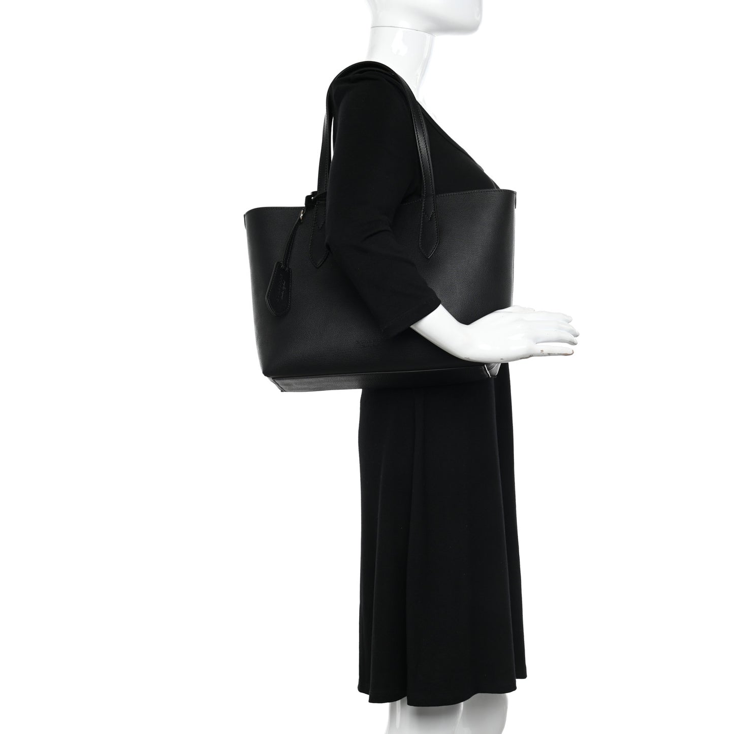 Grainy Calfskin Haymarket Check Medium Reversible Tote Black