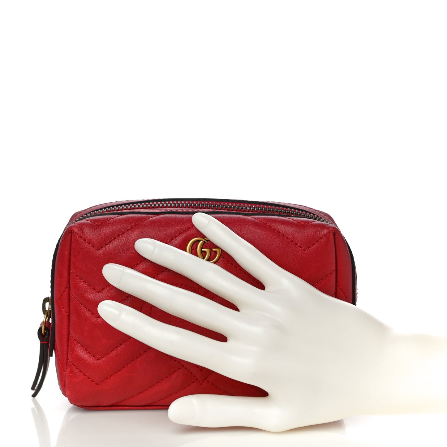 Calfskin Matelasse GG Marmont Cosmetic Case Hibiscus Red