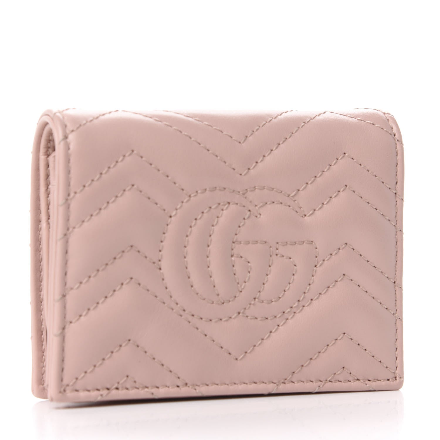 Gucci Calfskin Matelasse GG Marmont Card Case Wallet Perfect Pink 3 of 8