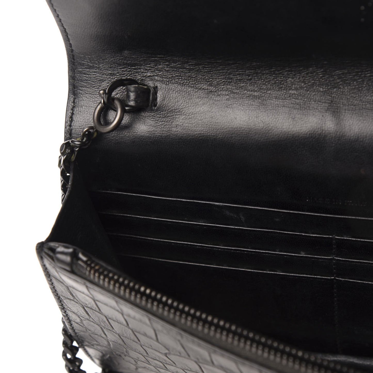 Calfskin Crocodile Embossed Monogram Envelope Chain Wallet Black