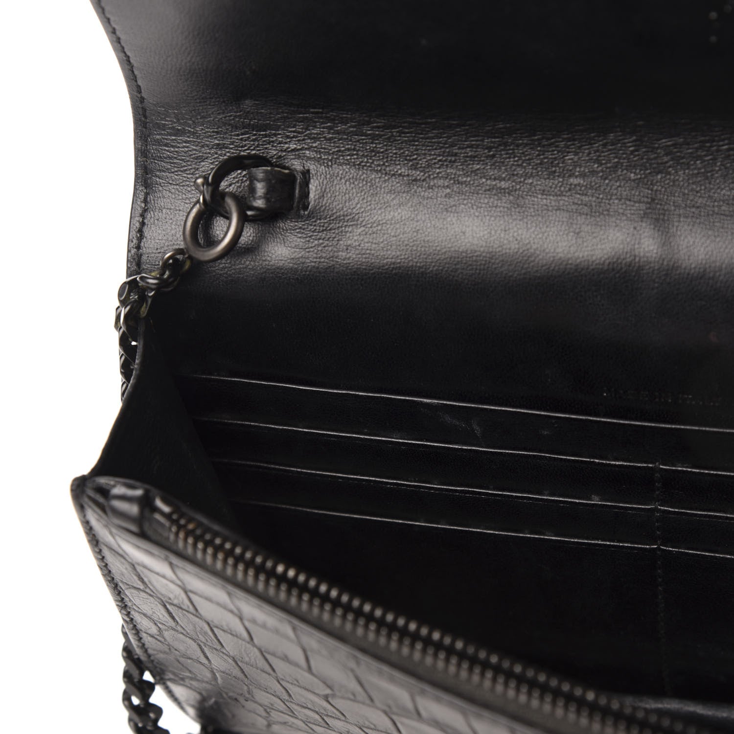 Saint Laurent Calfskin Crocodile Embossed Monogram Envelope Chain Wallet Black 9 of 12