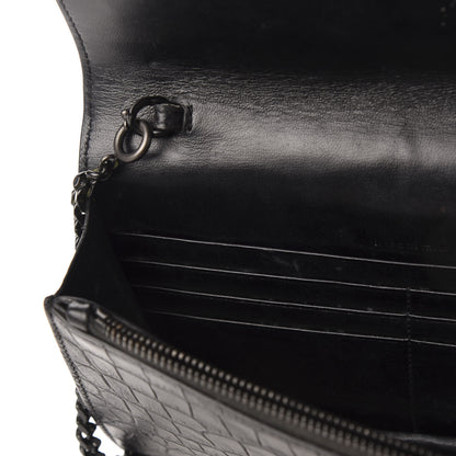 Saint Laurent Calfskin Crocodile Embossed Monogram Envelope Chain Wallet Black 9 of 12