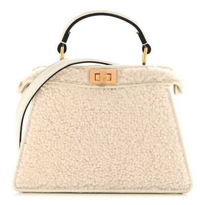 Fendi Curly Shearling Shiny Nappa Petite Peekaboo I SEE U Satchel White 1 of 13