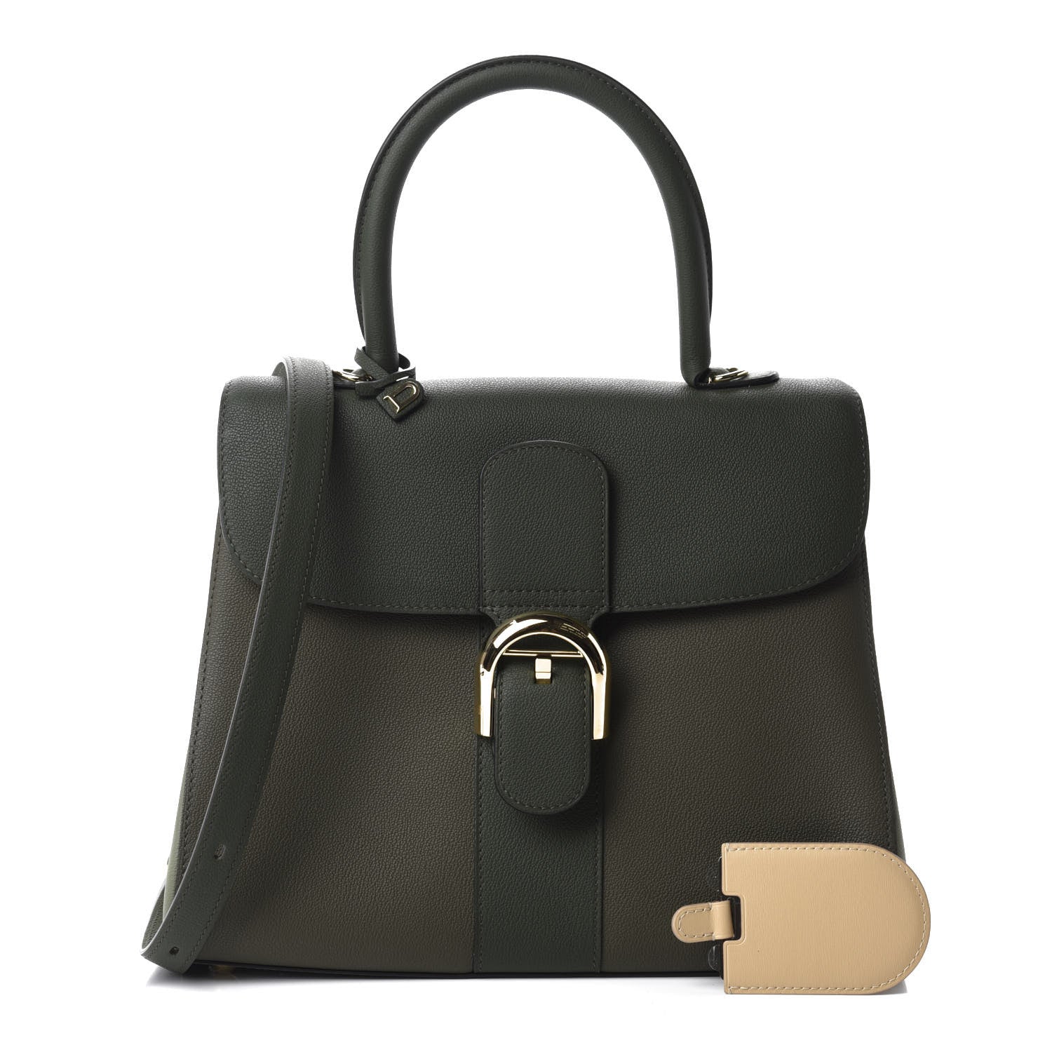 Delvaux Grained Calfskin Bi-Color Brillant MM Satchel Kaki 1 of 12