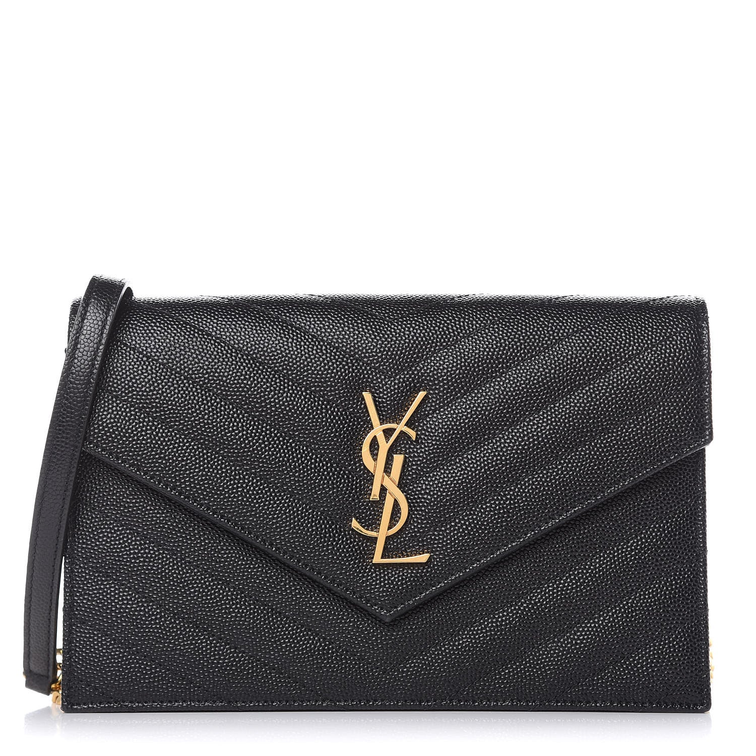 Saint Laurent Grain De Poudre Matelasse Chevron Monogram Envelope Chain Wallet Black 1 of 11