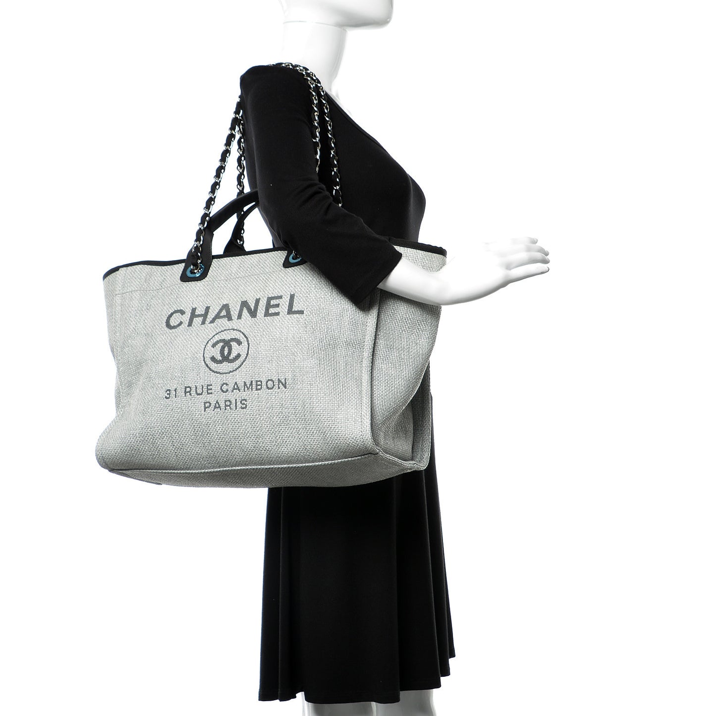 Woven Straw Raffia Deauville Large Tote Grey