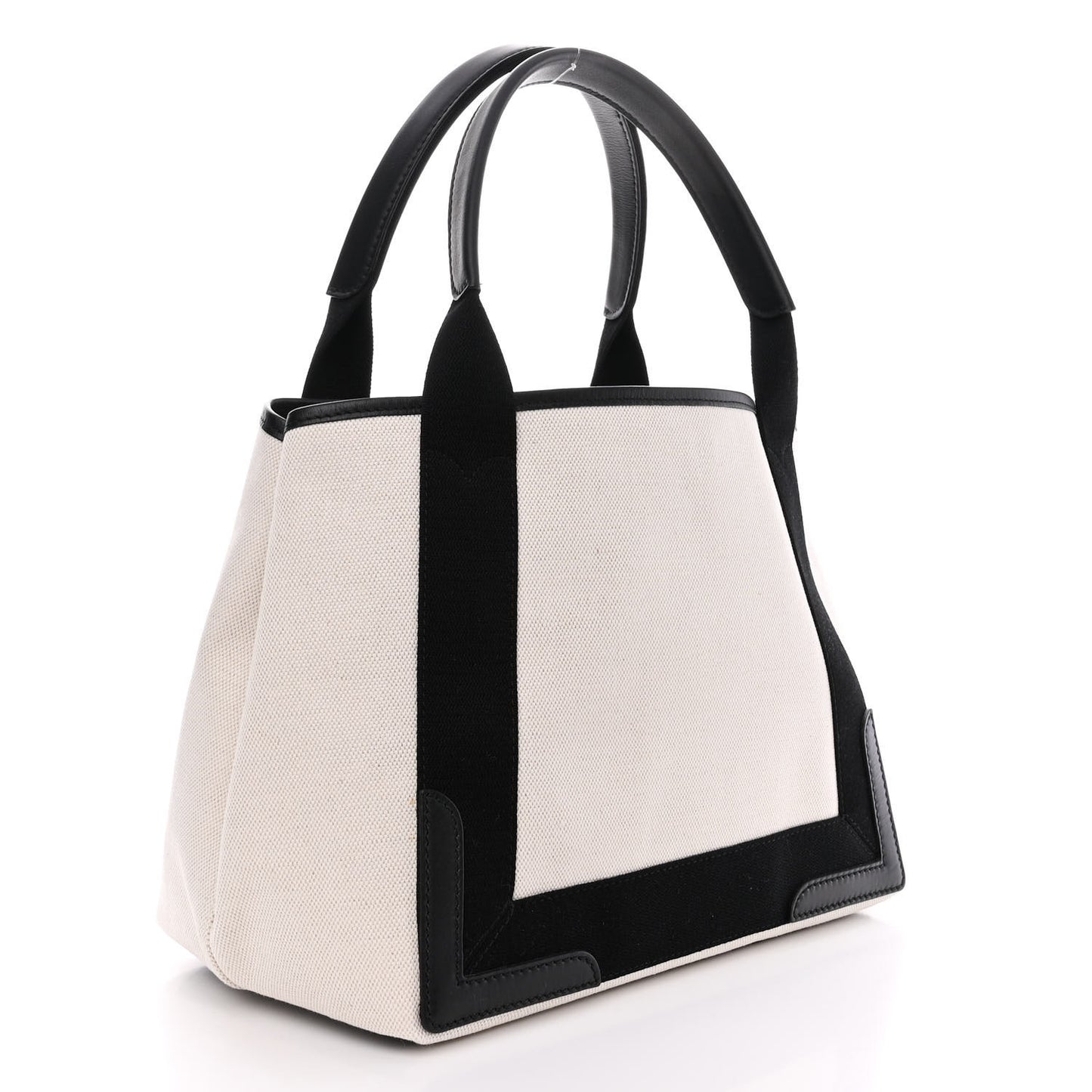 Cotton Canvas Satin Calfskin S Navy Cabas Natural Black