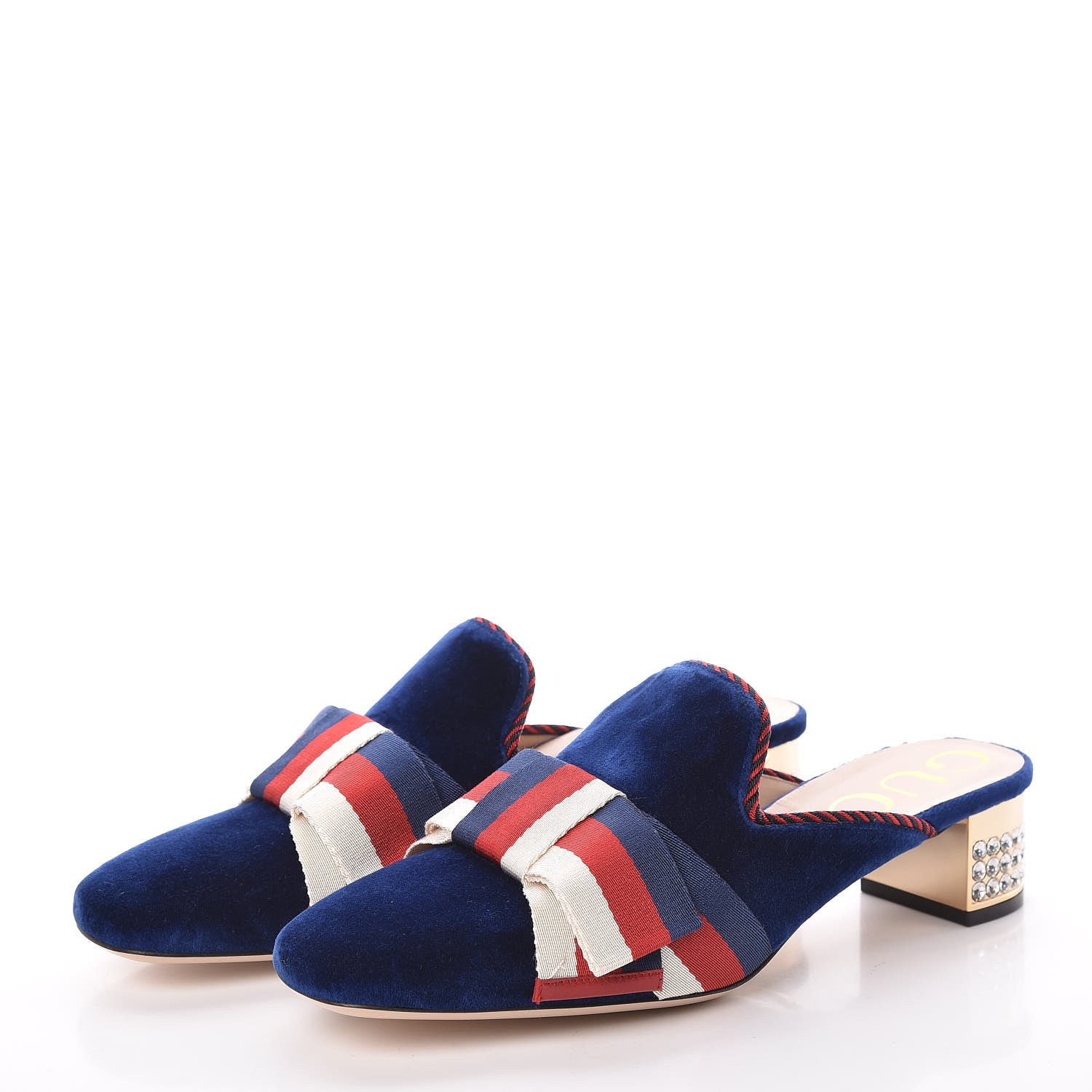 Gucci Velvet Crystal Sylvie Bow Mules 40 Blue 3 of 8