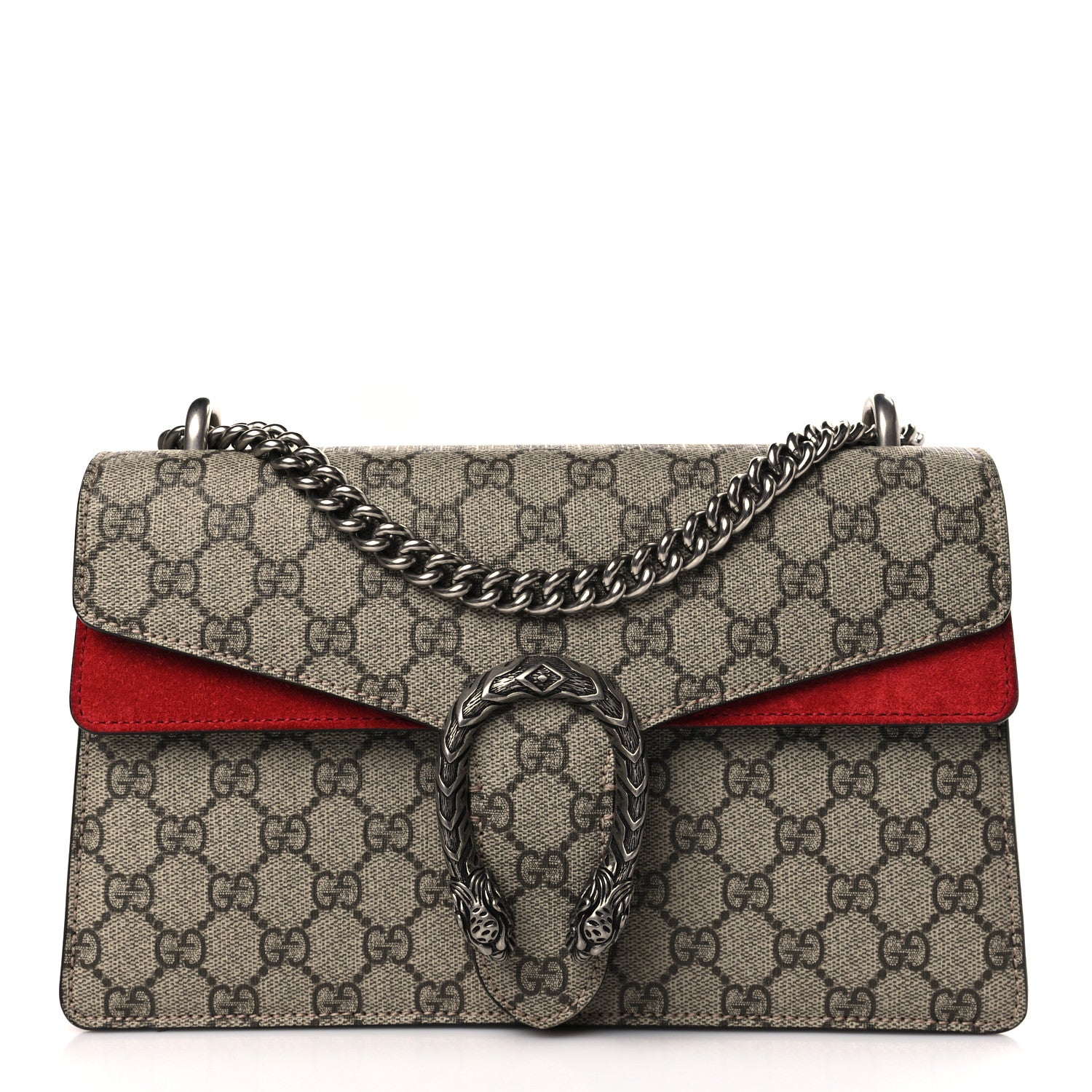 Gucci GG Supreme Monogram Suede Small Dionysus Shoulder Bag Beige Ebony Vulcanic Red 3 of 10