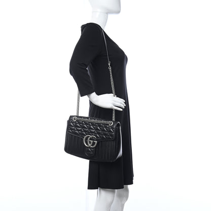 Gucci Calfskin Matelasse Aria Medium GG Marmont Shoulder Bag Black 2 of 12