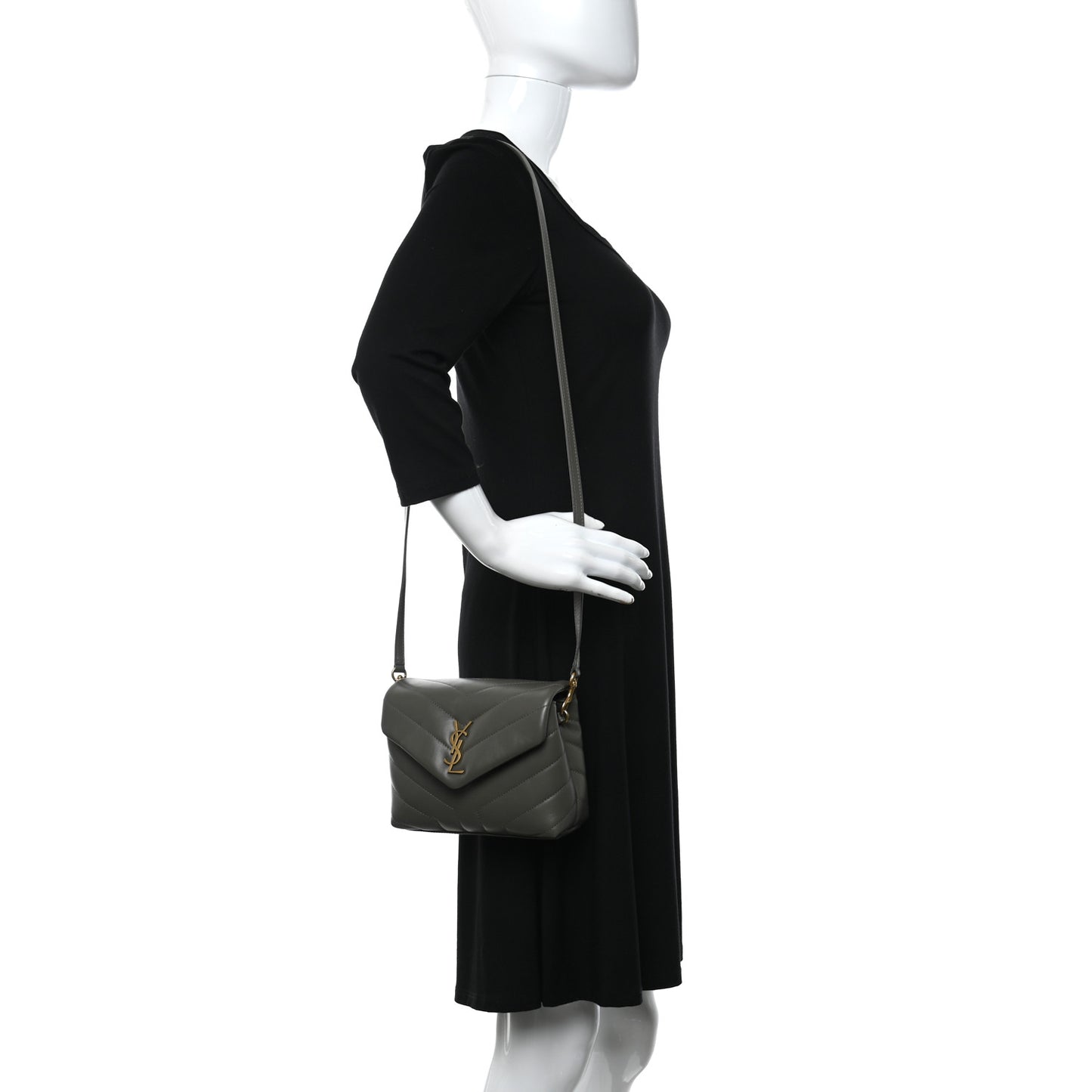 Calfskin Y Quilted Monogram Toy Loulou Crossbody Bag Grey Kaki