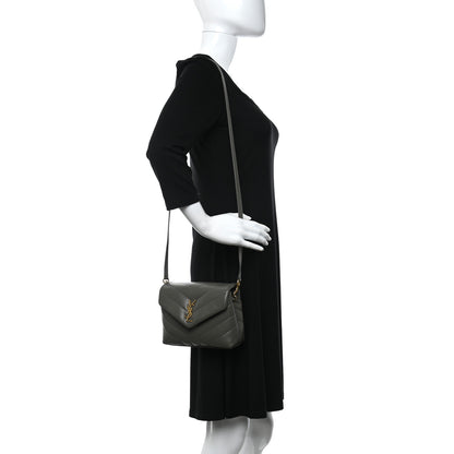 Saint Laurent Calfskin Y Quilted Monogram Toy Loulou Crossbody Bag Grey Kaki 2 of 10