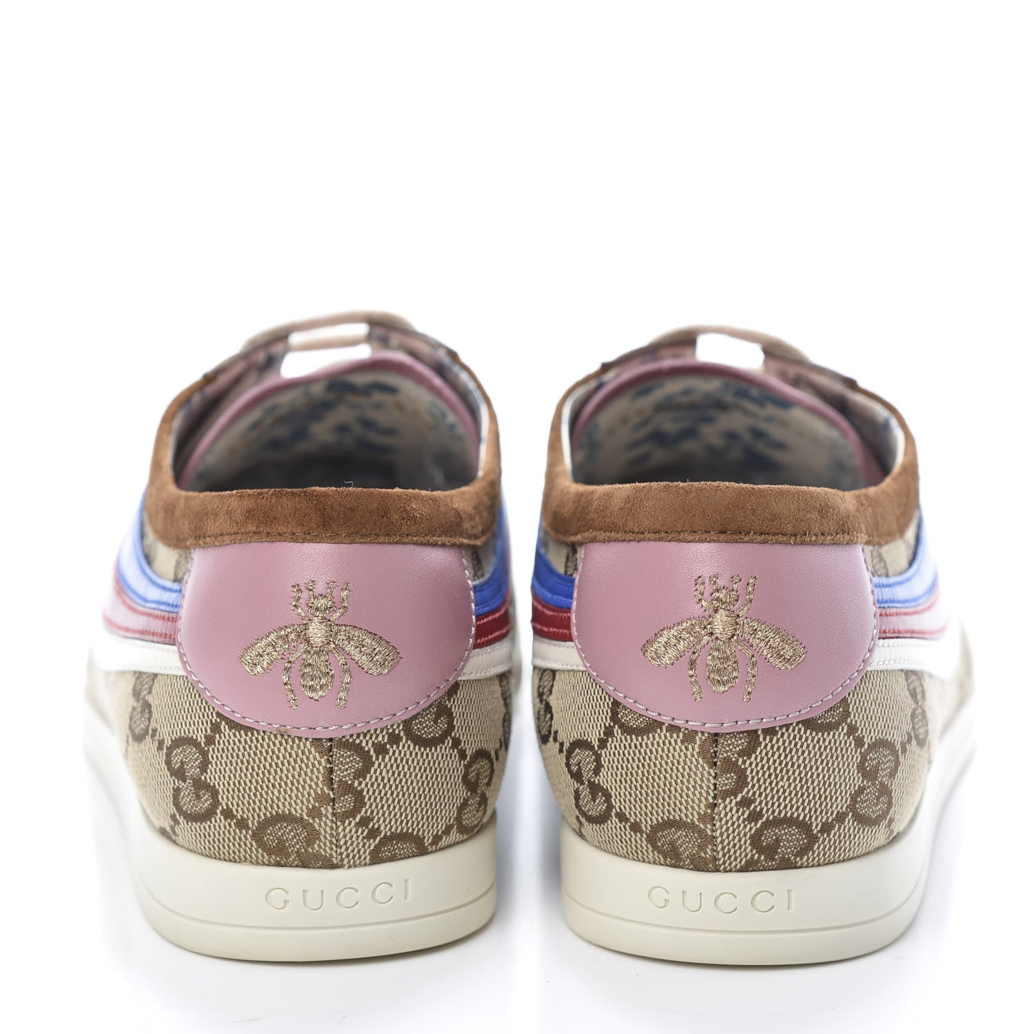 Gucci Suede Monogram Web Womens Falacer Sneakers 42 Nocciola Beige Mystic White Hibiscus Red 5 of 10