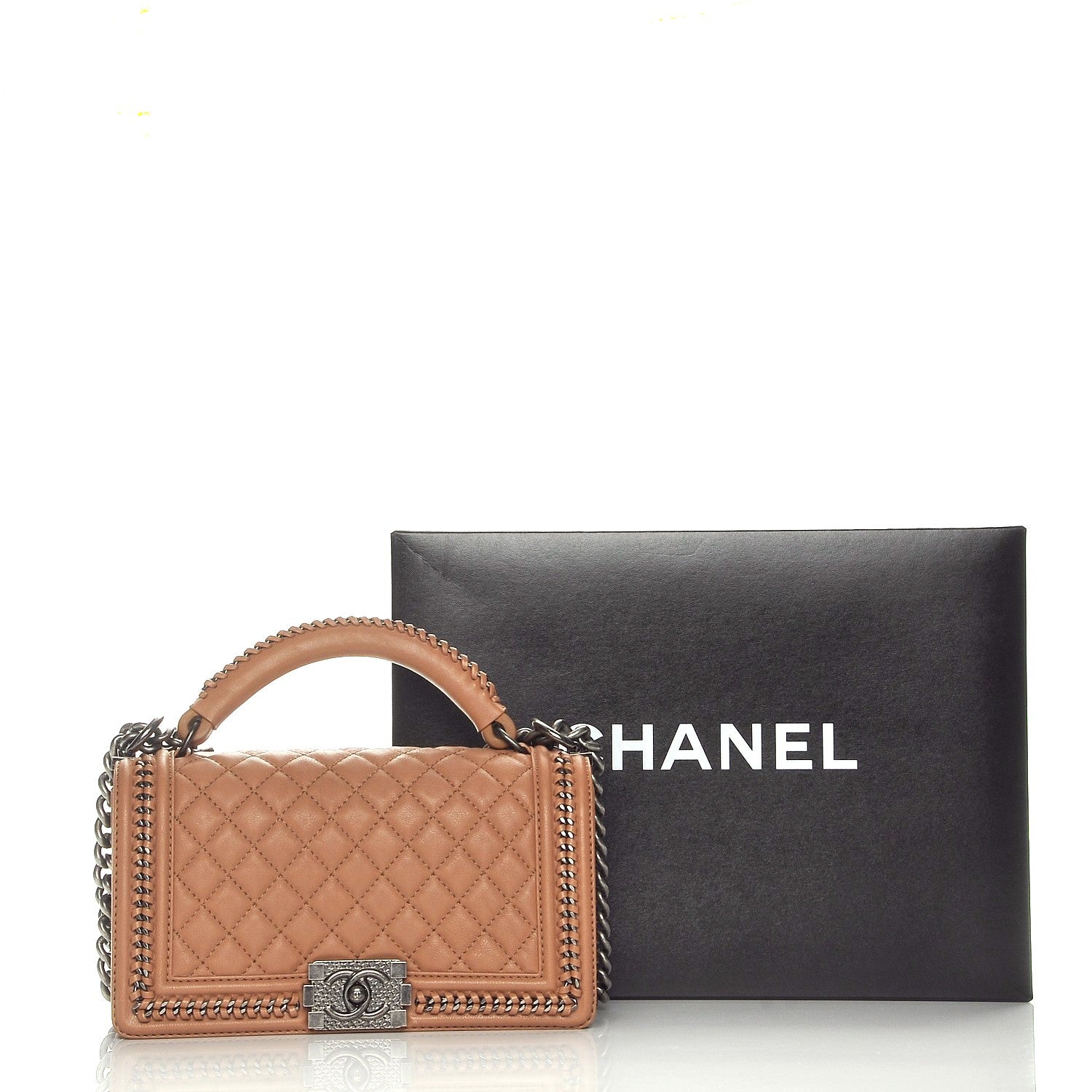 Chanel Calfskin Quilted Medium Boy Top Handle Flap Brown 11 of 11