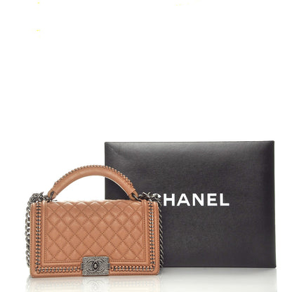Chanel Calfskin Quilted Medium Boy Top Handle Flap Brown 11 of 11