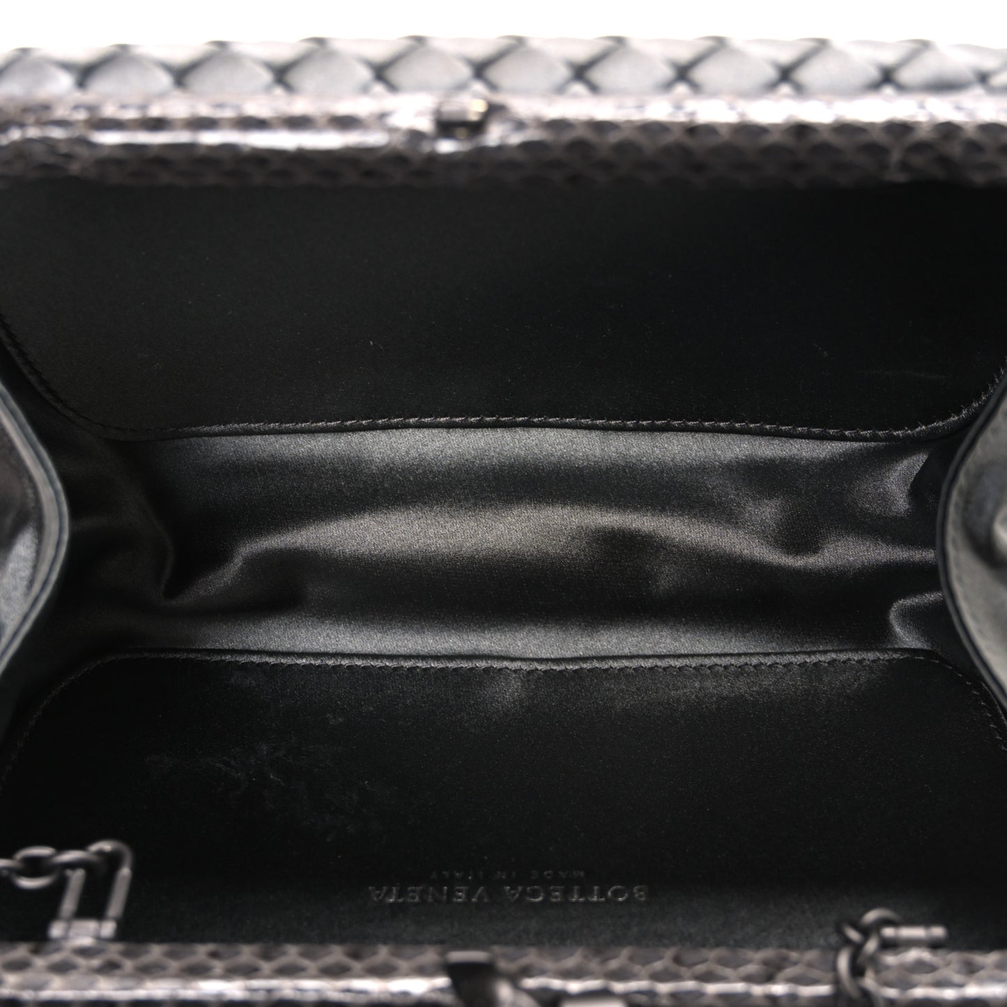 Satin Ayers Intrecciato Chain Knot Clutch Grey