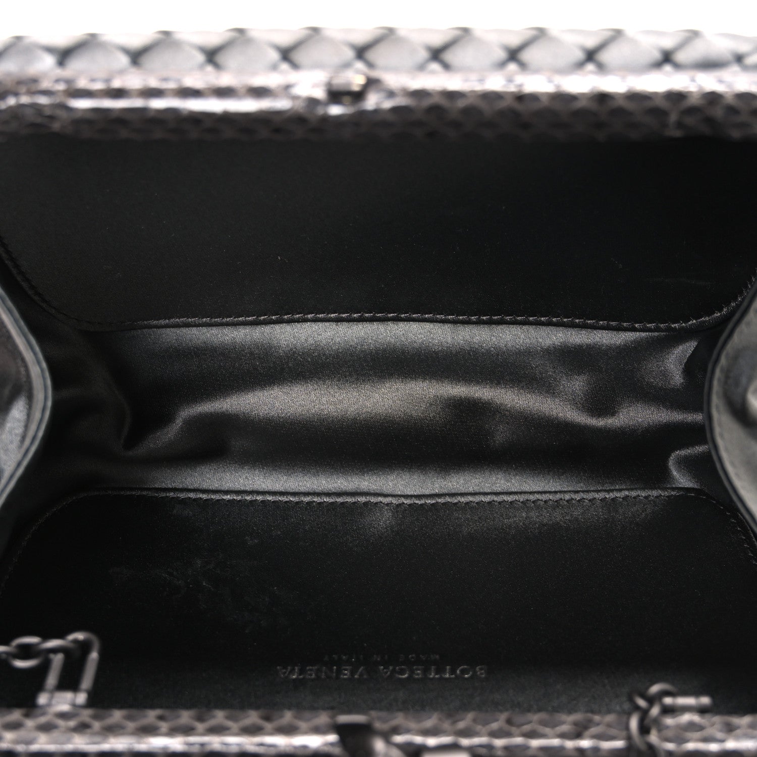 Bottega Veneta Satin Ayers Intrecciato Chain Knot Clutch Grey 5 of 10