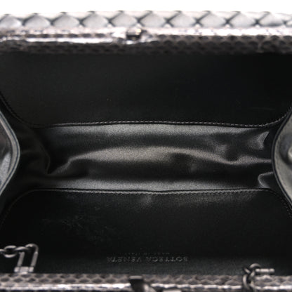 Bottega Veneta Satin Ayers Intrecciato Chain Knot Clutch Grey 5 of 10