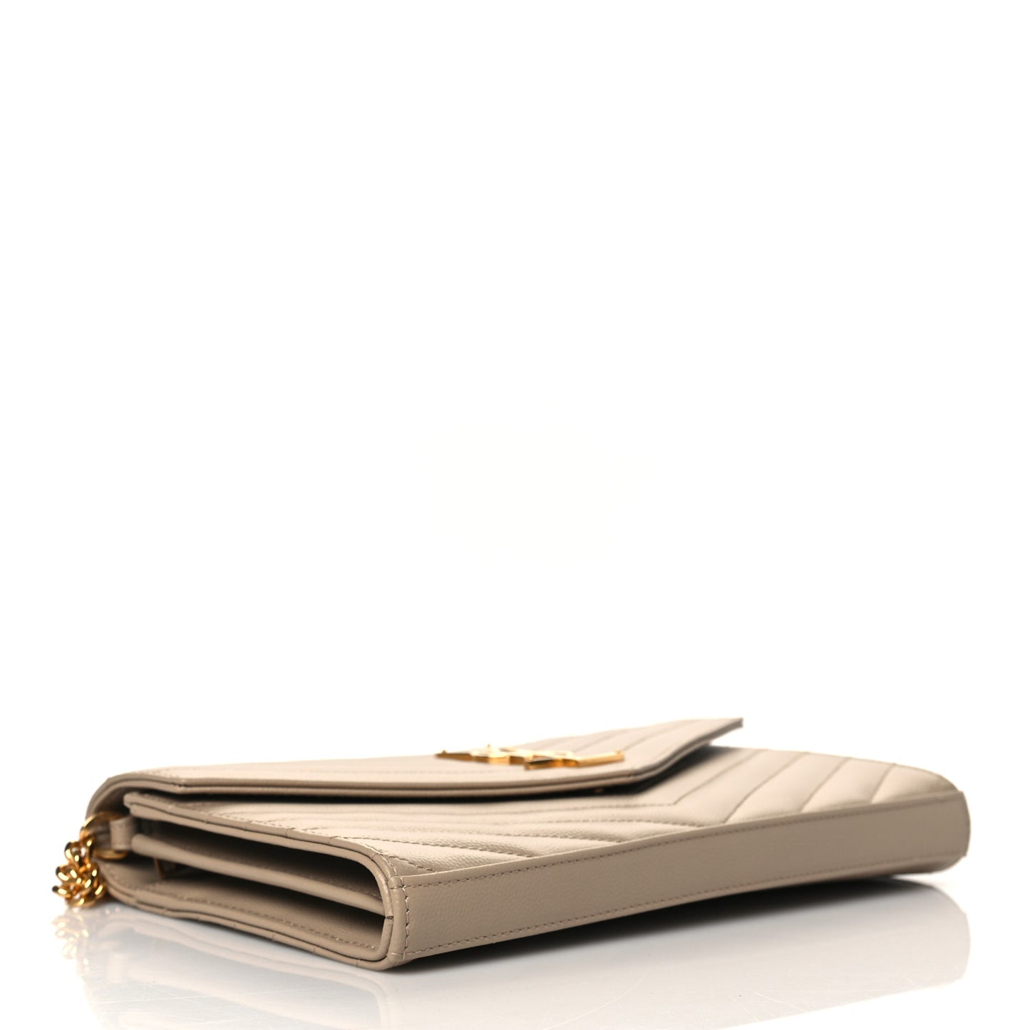 Grain De Poudre Matelasse Chevron Monogram Chain Wallet Dark Beige