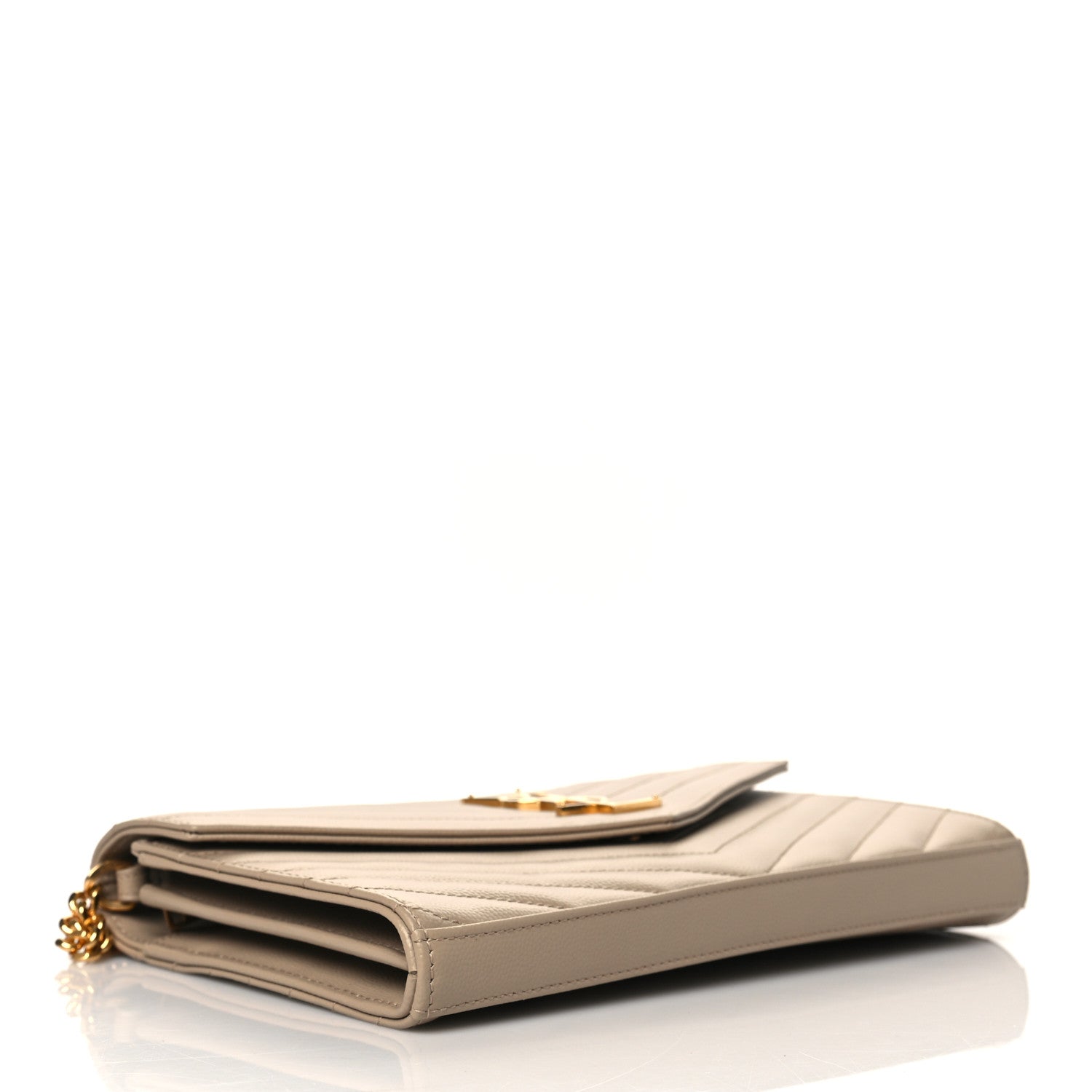 Saint Laurent Grain De Poudre Matelasse Chevron Monogram Chain Wallet Dark Beige 4 of 11