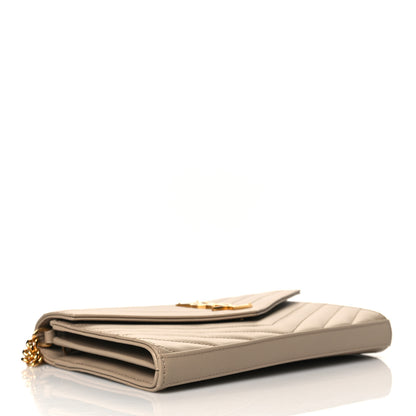 Saint Laurent Grain De Poudre Matelasse Chevron Monogram Chain Wallet Dark Beige 4 of 11