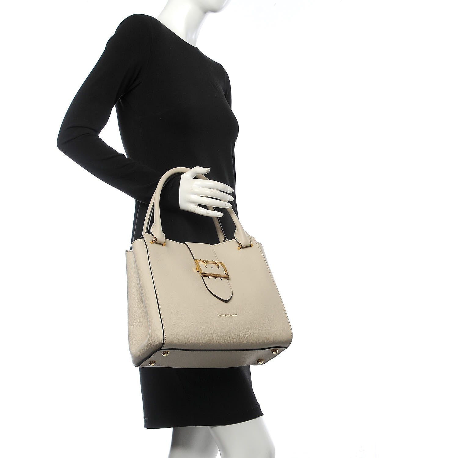 Burberry Soft Grain Calfskin Medium Buckle Tote Limestone 3 of 11