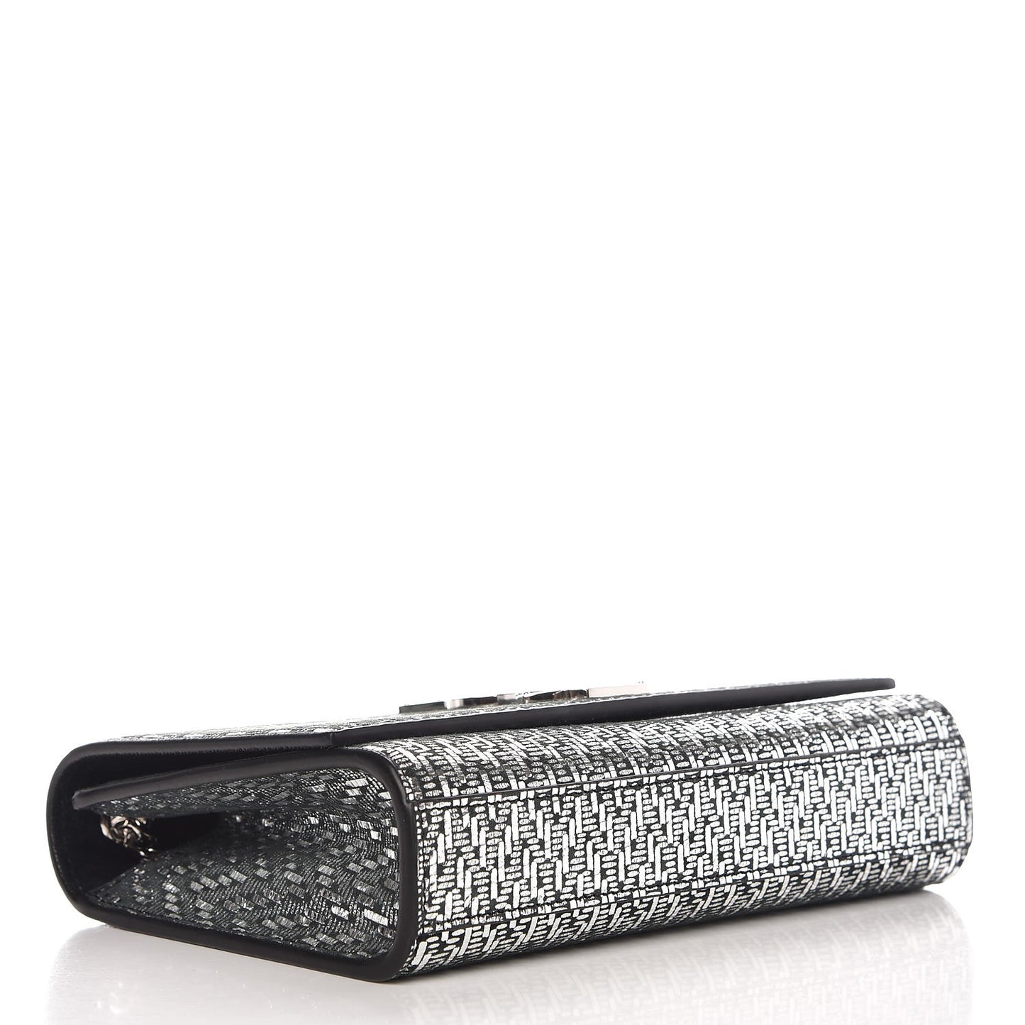 Metallic Calfskin Chevron Small Monogram Kate Satchel Black Argento