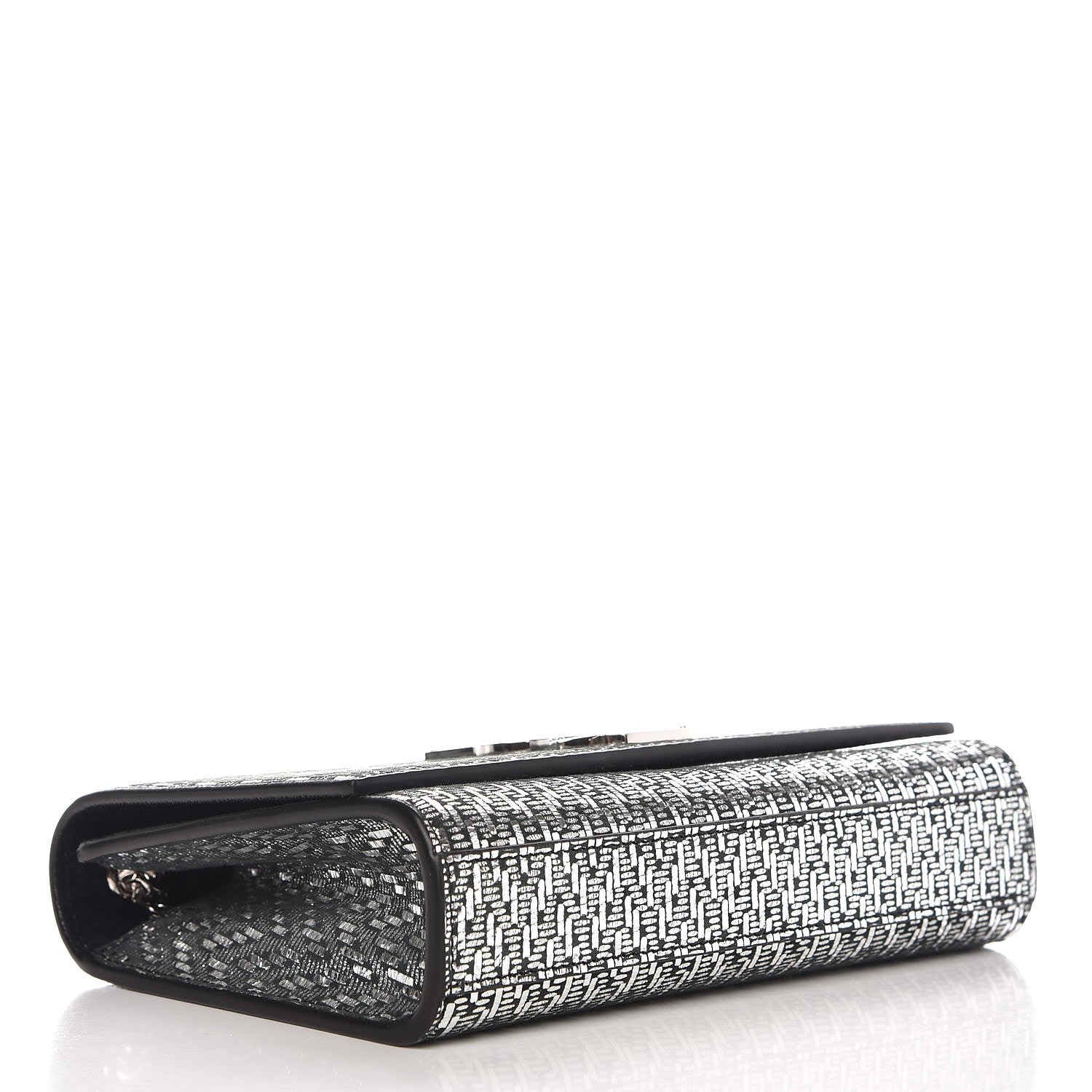 Saint Laurent Metallic Calfskin Chevron Small Monogram Kate Satchel Black Argento 4 of 6