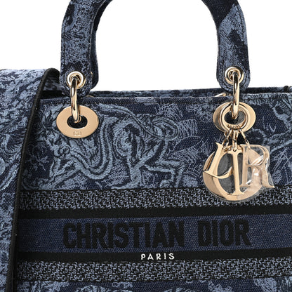 Christian Dior Canvas Toile De Jouy Reverse Embroidered Medium Lady D-Lite Navy Blue 8 of 11