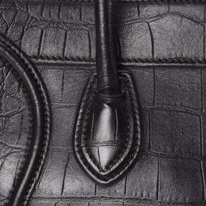 Celine Crocodile Embossed Calfskin Medium Phantom Luggage Black 13 of 17