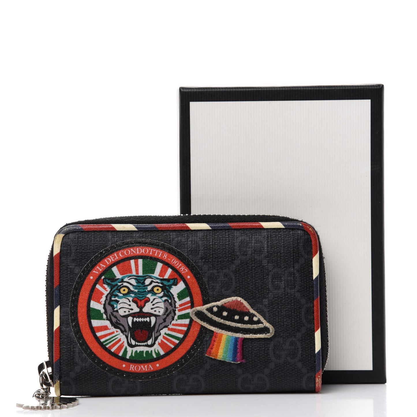 GG Supreme Monogram Night Courrier Embroidered Zip Around Card Case