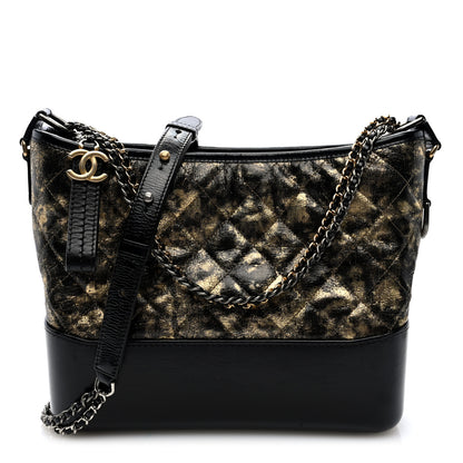 Chanel Metallic Crumpled Goatskin Quilted Medium Gabrielle Hobo Black Gold 1 of 10