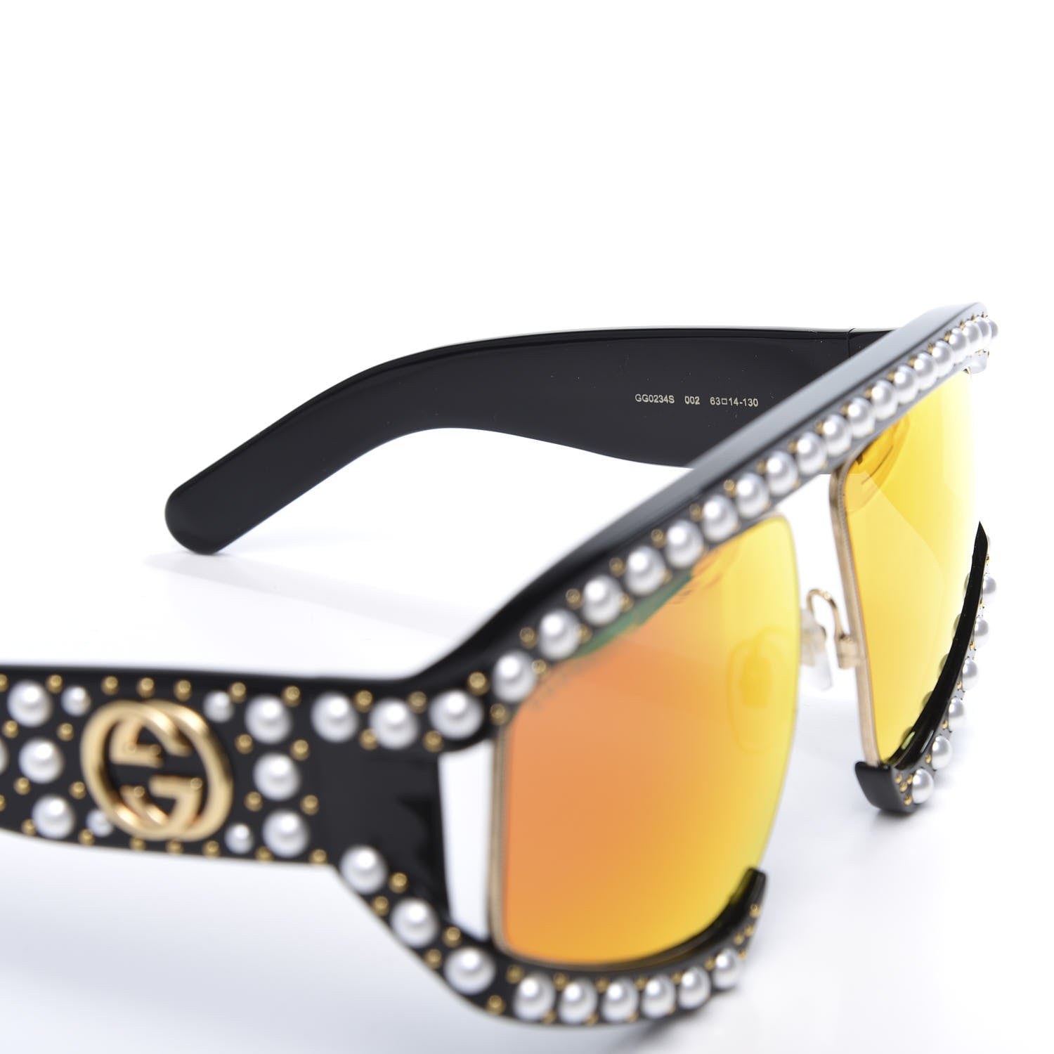 Gucci Acetate Pearl Rectangular Frame Sunglasses GG0234S Black Orange 6 of 7