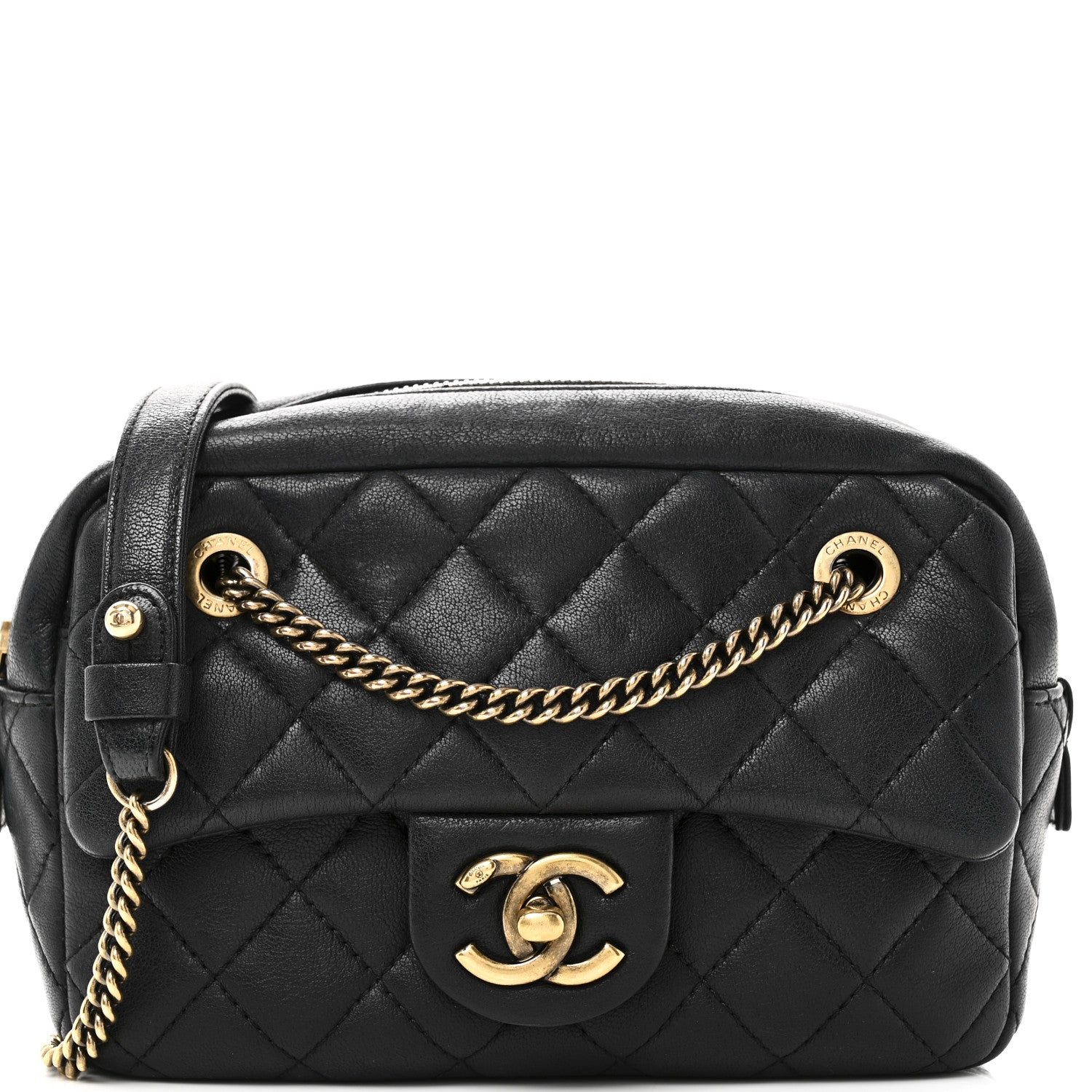 Chanel Sheepskin Quilted Trapezio Camera Case Black 1855037