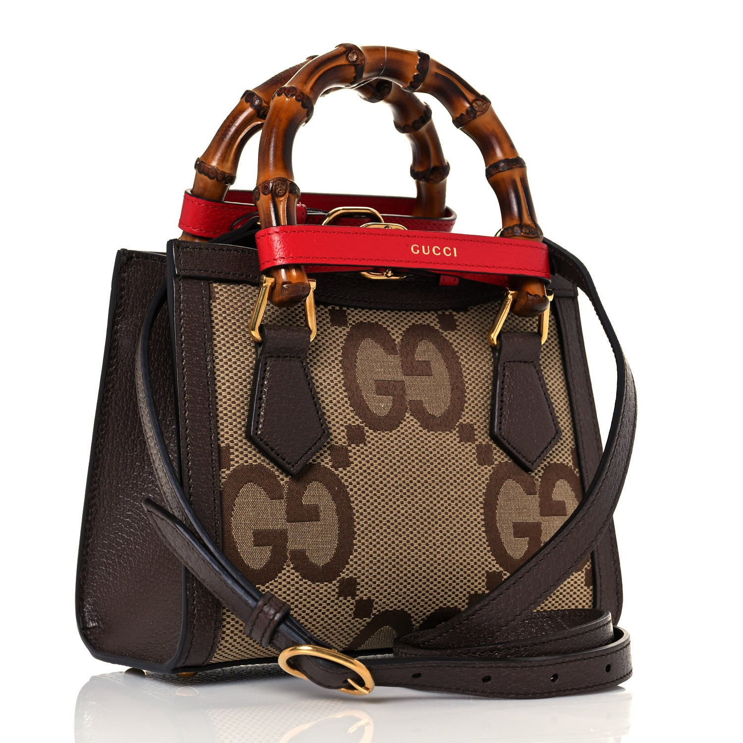 Gucci Monogram Jumbo GG Textured Dollar Calfskin Mini Diana Tote Bag Camel Ebony New Acero Pomegranate Red 3 of 11