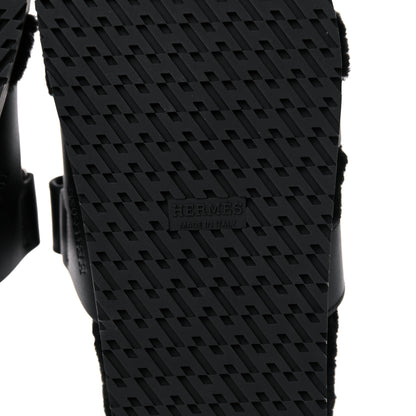 Hermes Calfskin Woolskin Womens Chypre Sandals 38.5 Black 6 of 11