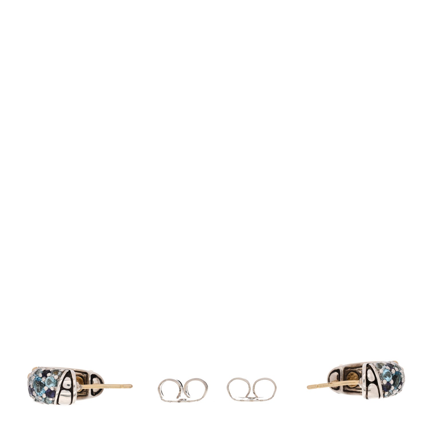 John Hardy Sterling Silver 18K Yellow Gold Blue Topaz Iolite Aquamarine Kali Lavafire Hoop Earrings 3 of 5