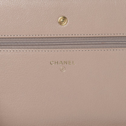 Chanel Goatskin Diagonal Quilted Wallet On Chain WOC Beige 5 of 11