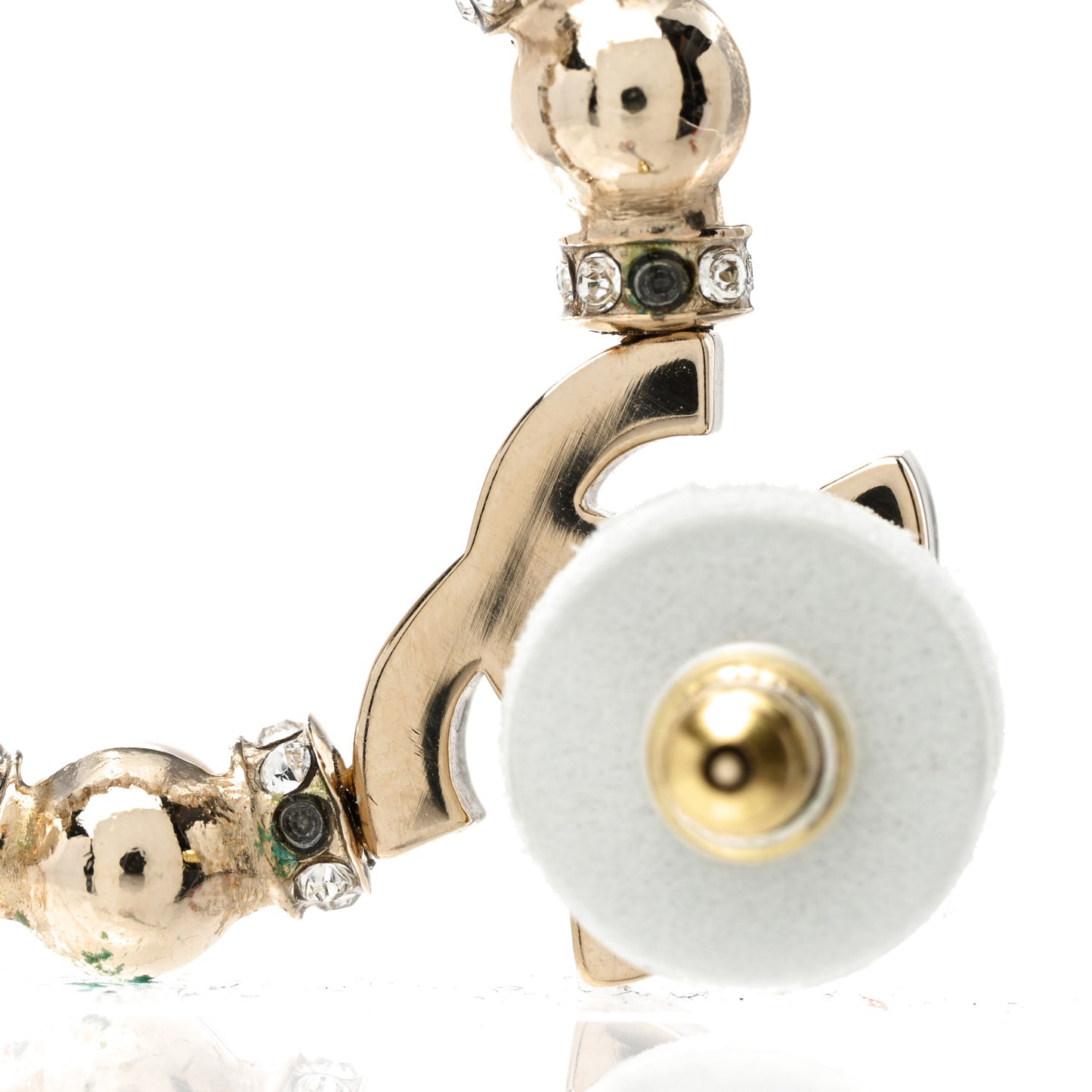 Crystal Pearl CC Door Knocker Hoop Earrings Gold Pearly White
