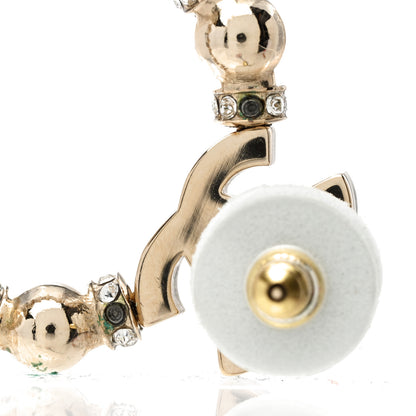 Chanel Crystal Pearl CC Door Knocker Hoop Earrings Gold Pearly White 6 of 6