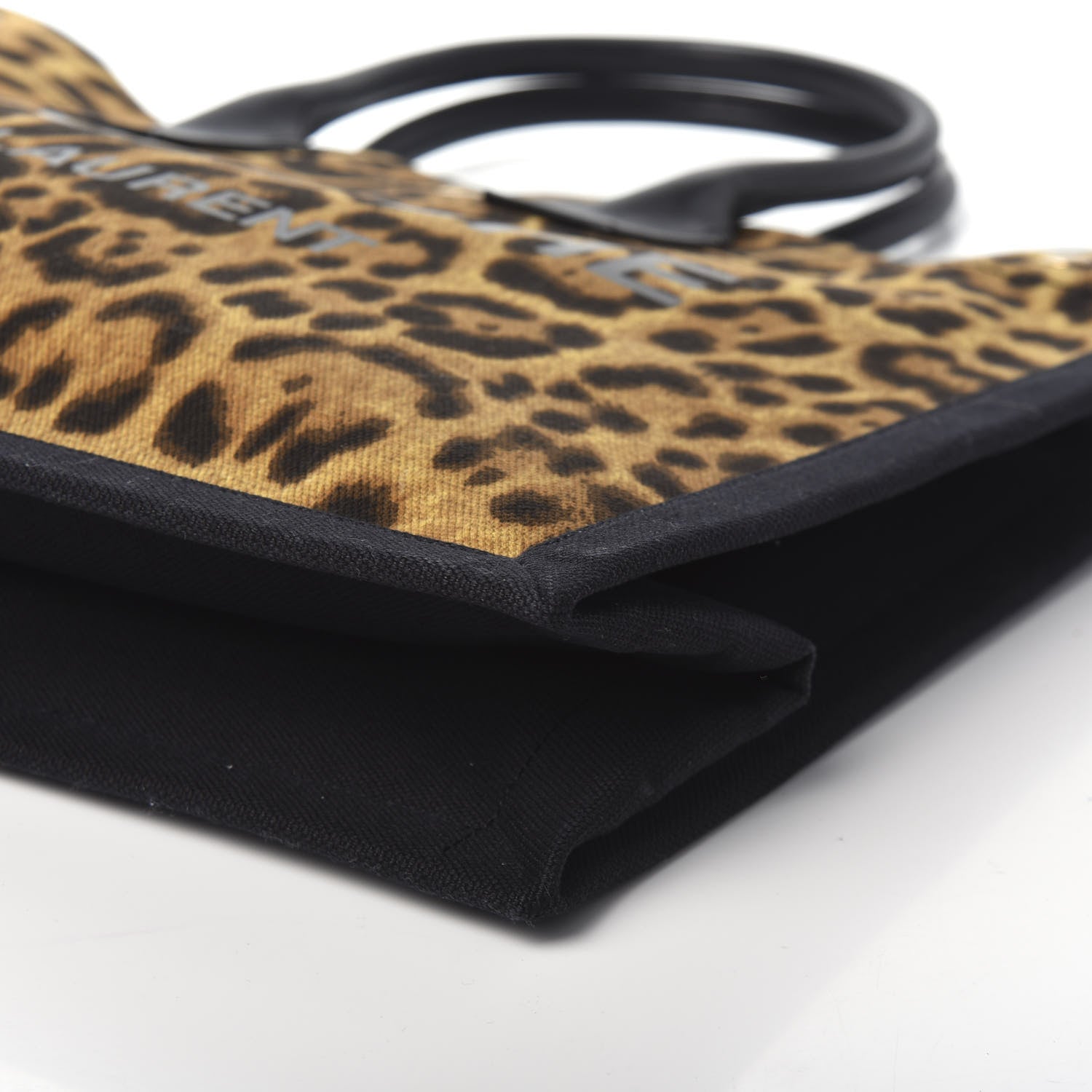 Saint Laurent Canvas Calfskin Leopard Print Rive Gauche Noe Tote Natural Black 9 of 9