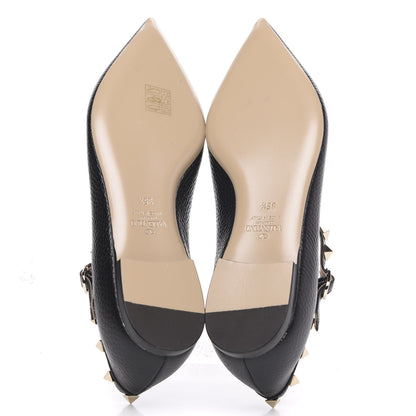 Valentino Garavani Pebbled Calfskin Rockstud Ankle Strap Ballerina Flats 35.5 Black 5 of 9